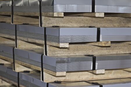 Sheet metal is in bundles in the warehouse, Russiaの写真素材