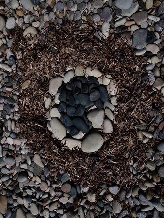 The figure of concentric circles on a pebble beach, Pissouri, Cyprusの写真素材