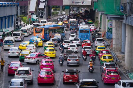 BANGKOK, THAILAND %u2013 December 1, 2019 : Traffic congestion at afternoon during in front of Central Department store Ladprao branch shopping center and business commercial area capital of Bangkok, Thailandのeditorial素材