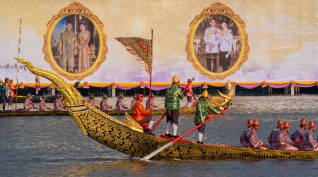 Bangkok, Thailand - October 21, 2019 : Royal barges Khrut Hoen Het traditional part of a procession...