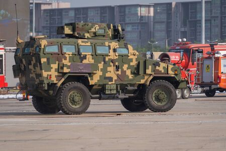 Bangkok, Thailand - November 18, 2019 : Demonstration of Armored car capability of the Royal Thai Armed Forces at Defense and Security 2019 Impact Exhibition Center Thailandのeditorial素材