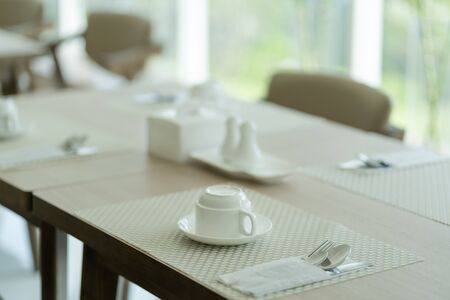 Coffee cup on wooden table for the freshness in coffee shop, Concept freshness in daily life