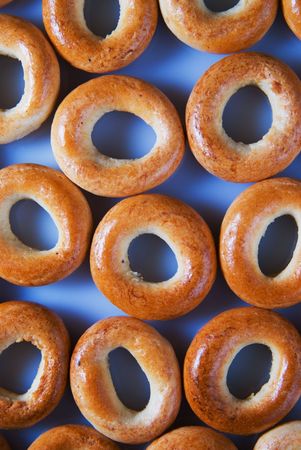 tasty bublics on blue backgroundの写真素材