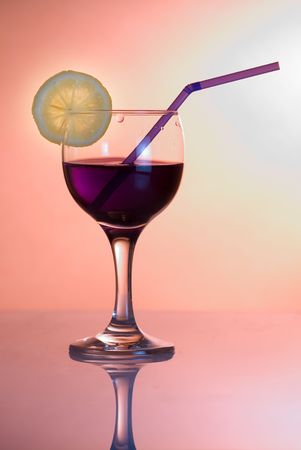 wine glass with lemon and tubuleの写真素材