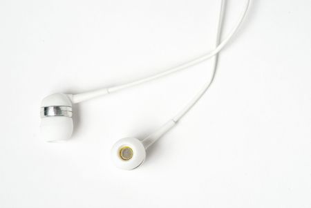 White headphones on light backgroundの写真素材