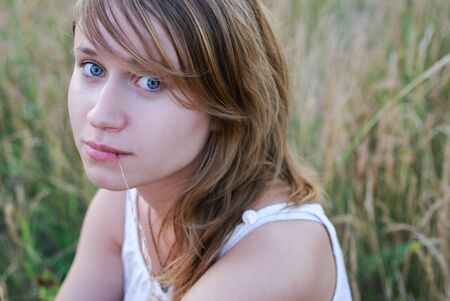 Beautiful girl with blue eyesの写真素材