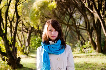 Portrait of a girl in forestの写真素材