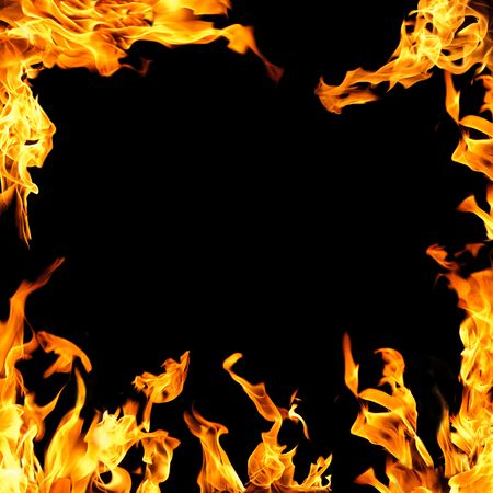 Frame of fire on black backgroundの写真素材