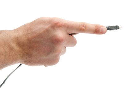Isolated hand  with usb plugの写真素材