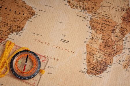 compass on old world mapの写真素材