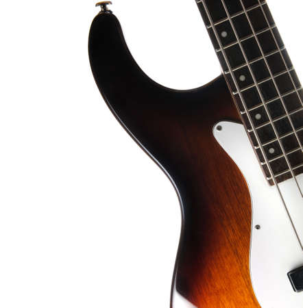 Part of bass guitar isolated on whiteの写真素材