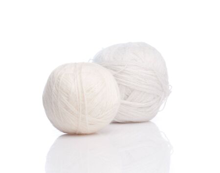 White wool threads. Isolated on white.の写真素材