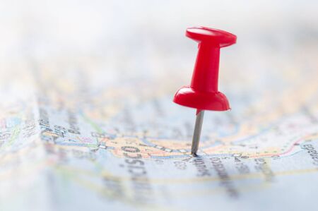 Travel concept with red pushpinの写真素材