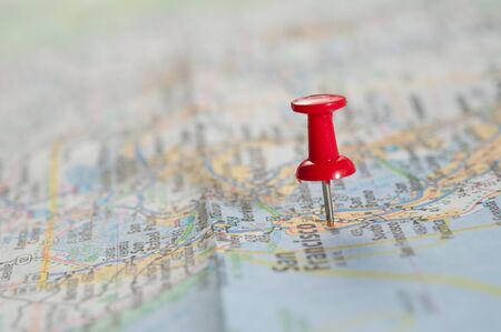 Travel concept with red pushpinの写真素材