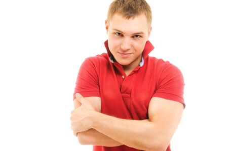 happy young man. Isolated over white.の写真素材