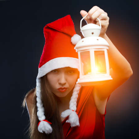 Woman with lantern.の写真素材