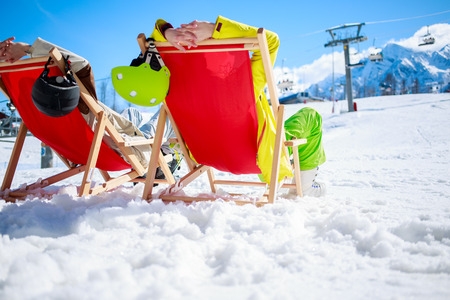 Couple at mountains in winterの写真素材