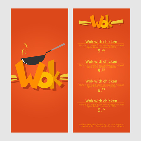 Wok menu. Template menu of  wok restaurant. Flat style illustrationのイラスト素材