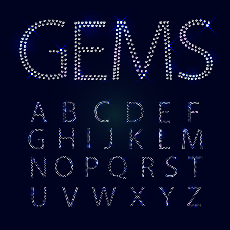 Gems alphabet. All capital letters. Shiny diamond fontのイラスト素材