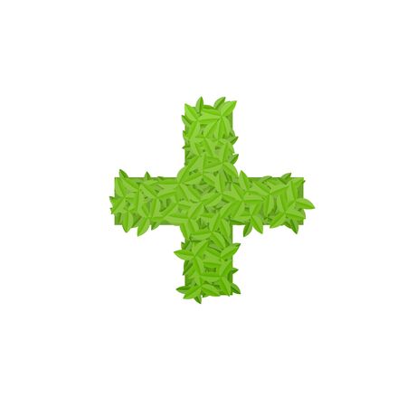 Vector illustration of sign plus consisting of green leavesのイラスト素材
