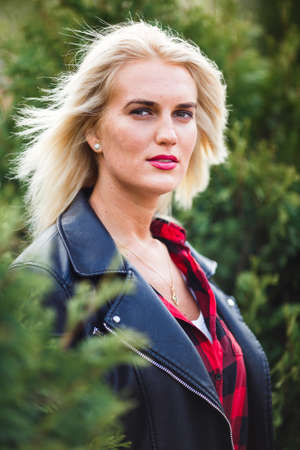 Beautiful young woman outdoorの写真素材