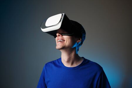 Man wearing virtual reality goggles. Vr glasses concept