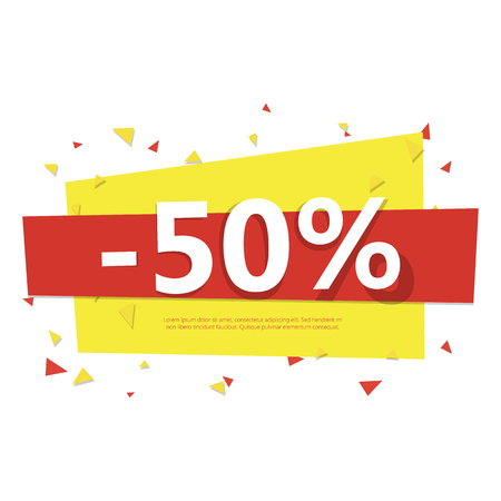 Colorful sale badge. Geometric design with flying particles. Half price off. Vector illustration.のイラスト素材