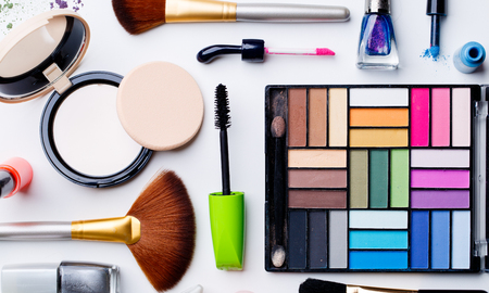Set of cosmetics closeup on pure white backgroundの写真素材