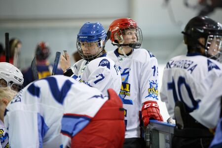 Moscow, Russia - January, 07, 2017: Female amateur hockey leage LHL-77. Game between female hockey...