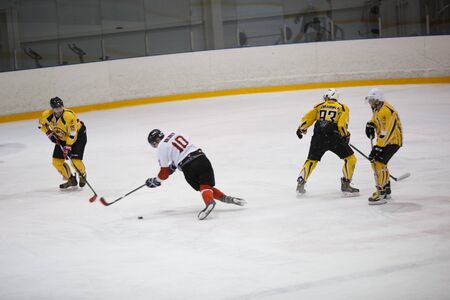 Moscow, Russia - January, 07, 2017: Amateur hockey league LHL-77. Game between hockey team "New Jersey 53" and hockey team "Reds".のeditorial素材