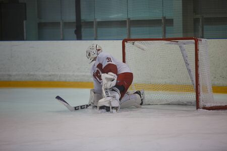 Moscow, Russia - January, 07, 2017: Amateur hockey league LHL-77. Game between hockey team "New Jersey 53" and hockey team "Reds".のeditorial素材