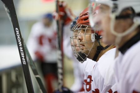 Moscow, Russia - January, 07, 2017: Amateur hockey league LHL-77. Game between hockey team "New Jersey 53" and hockey team "Reds".のeditorial素材