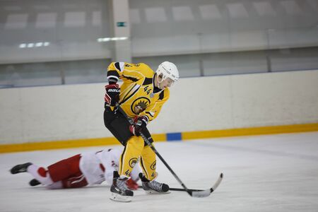Moscow, Russia - January, 07, 2017: Amateur hockey league LHL-77. Game between hockey team "New Jersey 53" and hockey team "Reds".のeditorial素材