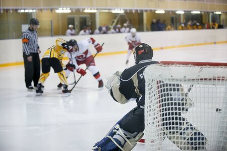 Moscow, Russia - January, 07, 2017: Amateur hockey league LHL-77. Game between hockey team "New Jersey 53" and hockey team "Reds".のeditorial素材