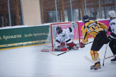 Moscow, Russia - January, 15, 2017: Amateur hockey league LHL-77. Game between hockey team "New Jersey 53" and hockey team "Black and white".のeditorial素材
