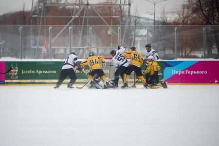 Moscow, Russia - January, 15, 2017: Amateur hockey league LHL-77. Game between hockey team "New Jersey 53" and hockey team "Black and white".のeditorial素材