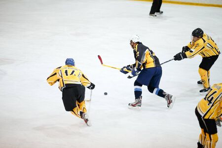 Moscow, Russia - January, 22, 2017: Amateur hockey league LHL-77. Game between hockey team "New Jersey 53" and hockey team "Grizzly-2".のeditorial素材