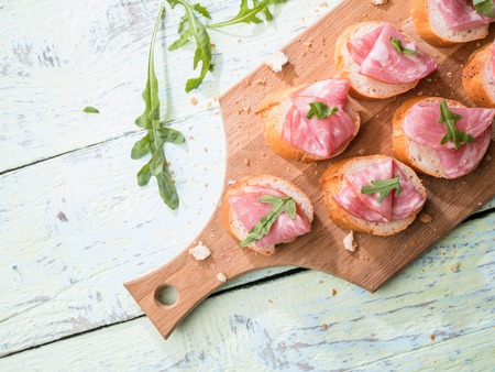 Sandwiches ,ham on wooden tableの写真素材