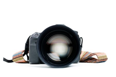 Camera with lens and beltの写真素材