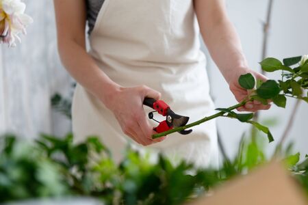 Female florist with shears, flowers
