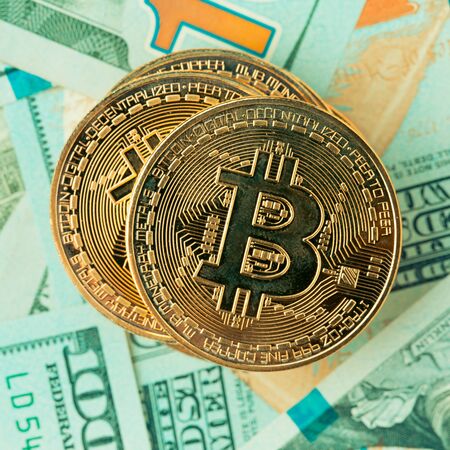 Golden bitcoin. Bitcoin cryptocurrency.