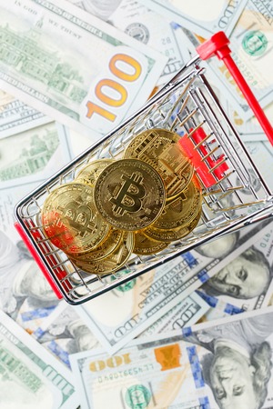 Shopping cart with bitcoinsの写真素材
