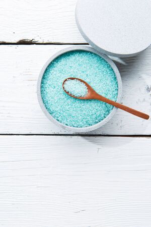 Cup of blue sea saltの写真素材