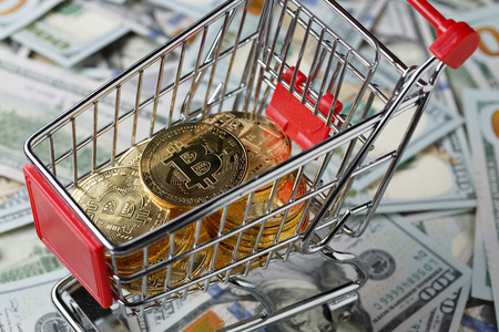Shopping cart with bitcoinsの写真素材