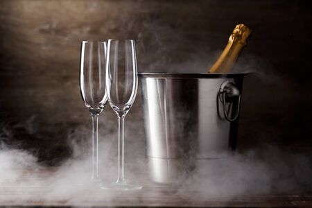 Image of two wine glasses, iron bucketの写真素材