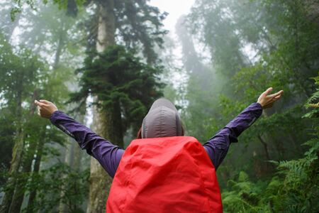 Photo from back of girl with arms raised