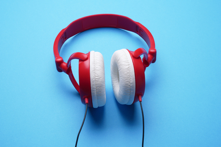Photo of red with white headphonesの写真素材