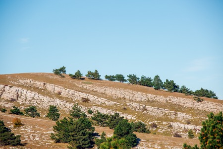 Image of mountain area with grass, blue skyの写真素材