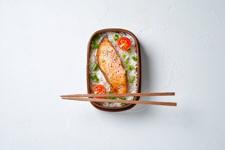 Japanese style lunch bento box. Take away or food delivery concept.の写真素材