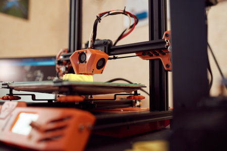 Plastic model on 3D printer in studio